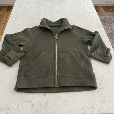 Lululemon Buceo Vellón Caído Cuello Embudo Cremallera Completa Verde Ejército Dorado Talla L Foto 1 de 4