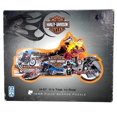 Harley Davidson 1000 Piece Motorcycle Shaped Puzzle HD Its Time To Ride 39"X24" - Image 1 of 4