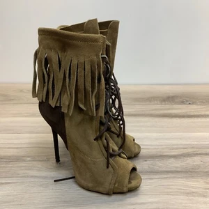 Giuseppe Zanotti Gamuza Flecos Con Cordones Tacón de Aguja Botines 37 Boho $1295 - Imagen 1 de 11