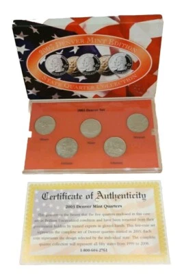 2003 D State Quarter Denver Mint Edition 5 Coin Set Box COA  Uncirculated - Image 1 of 4