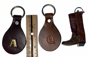 Leather Boot Vintage Keychain Teardrop Shaped Letter “A” & “Q” Key Chain Ring - Picture 1 of 6