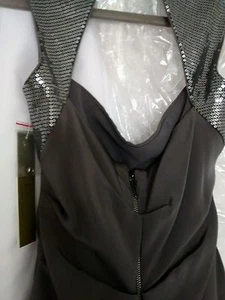 Woman’s Nicole Miller Fancy Silk Max Gown Train Sequence Trim Gray Sz 0 NWT $595 - Picture 1 of 12