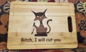 Schneidebrett lustige Katze Bambus Holz graviert | Bitch I will Cut You - Geschenk - Bild 1 von 5