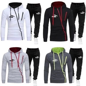 Men's Sports Suit Hoodie Cross Zip Diagonal - Picture 1 of 6