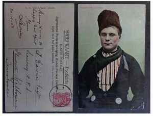 1908 Netherlands Postcard "Volendam Fisherman" ties 5c stamp D&N perfin - Picture 1 of 3