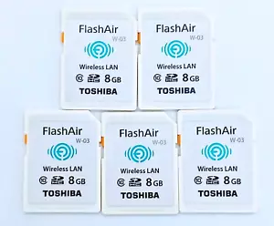 TOSHIBA FlashAir Wifi SD-Card 8GB Lot of 5 W-03 Photo Transfer Excellent JAPAN - Picture 1 of 3