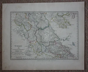 Original antike Stahlgravurkarte TÜRKEI, NORDGRIECHENLAND, SDUK, 1845 - Bild 1 von 1