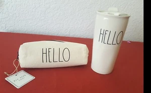 Rae Dunn HELLO Travel Set Ceramic Coffee Travel🎁❤️ Mug Tumbler & Pencil Pouch - Picture 1 of 12