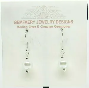 Sterling Silver South Seas White Shell Pearl Dangle Earrings #275...Handmade USA - Picture 1 of 6