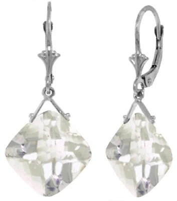 14K. PENDIENTE TRASERO PALANCA CON CORTE TABLERO DE AJEDREZ TOPACIO BLANCO (Oro Blanco) Foto 1 de 4