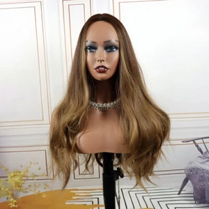 Heat Resistant Wig with Big Loose Waves Medium Parting Brown to Golden Ombre - Picture 1 of 9