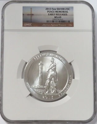 2013 SILVER 5 OZ PEACE MEMORIAL OHIO 25C ATB COIN NGC MS 69 EARLY RELEASES - Image 1 of 3