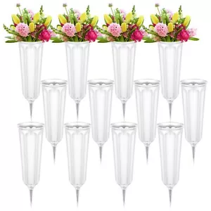 12 Pcs Plastic Cemetery Vases with Spikes Memorial Flower Vase Cemetery Grave... - Picture 1 of 7