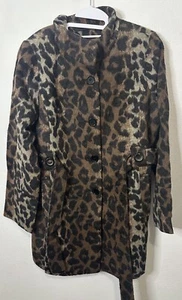 Centigrade Wool Blend Funnel Neck Coat with Self-tie Belt Animal Print Sz Large - Picture 1 of 12