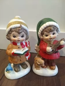 Vintage Christmas Napcoware Boy and Girl Playing Guitar Caroler Figures X-8994 - Picture 1 of 5