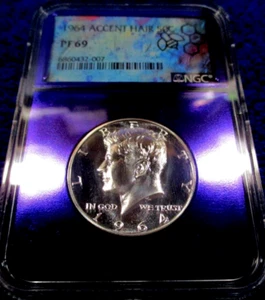 1964 KENNEDY HALF NEAR TOP POP 375/11 ACCENTED HAIR PF69 FROSTY GEM NGCTV GEN 18 - Bild 1 von 16