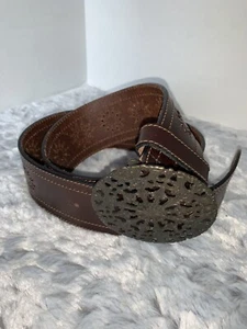 BERGĒ Women's Belt Genuine Leather Round Filigree Buckle Made in Italy Size M - Picture 1 of 5