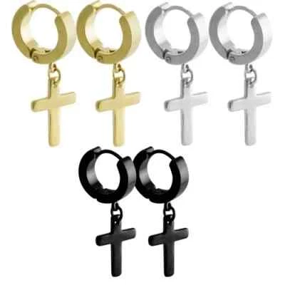 3 pares de aretes punk góticos colgantes de titanio dorado plata negro para hombre y mujer Foto 1 de 4