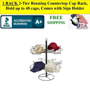 1 RACK Countertop Cap Rack 2 Tier Rotating Holds up to 48 Baseball Football Caps - Picture 1 of 2