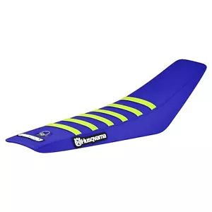 Cubierta de asiento Husqvarna Husky TC 65 TC65 2024-2025 AZUL/AMARILLO NEÓN costillas #445 LOGO - Imagen 1 de 5