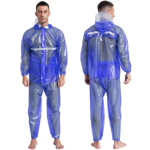 Unisex Raincoat Rain Suits Jacket Traveling Hooded Men Women Pants Rainwear PVC - Picture 1 of 48