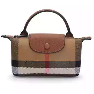 Plaid Canvas & Leather Crossbody – Women's Dumpling Shoulder Bag, Checkered Purs - Picture 1 of 10
