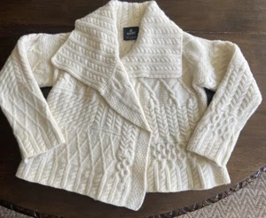 Open Front Wrap Aran Fisherman Cable Knit Cardigan Sweater Jacket Girls L - Picture 1 of 7