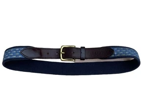 Ceinture cuir bleu poisson toile boucle laiton Vineyard Vines homme garçon ado taille 30 - Photo 1/14