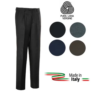 Pantalone Uomo Classico 100% Pura Lana Vergine Vita Alta Gamba Larga Invernale - Imagen 1 de 16