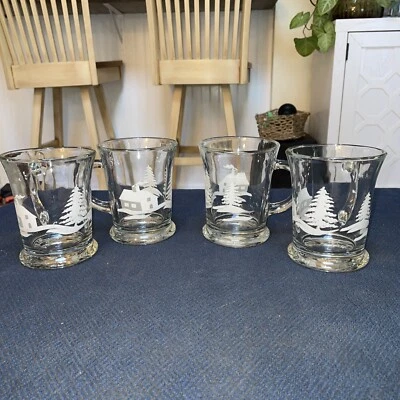 Anchor Hocking Cabin сосны сцены кофе горячий какао кружки лот из 4 - Изображение 1 из 4