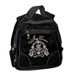 Y2K Vintage JUICY COUTURE Black Velour BACKPACK Bookbag Weekend Bag - Picture 1 of 9