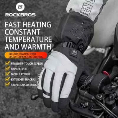 ROCKBROS Electric Heated Gloves Hand Warm Windproof Thermal Winter Rechargeable - Image 1 of 4