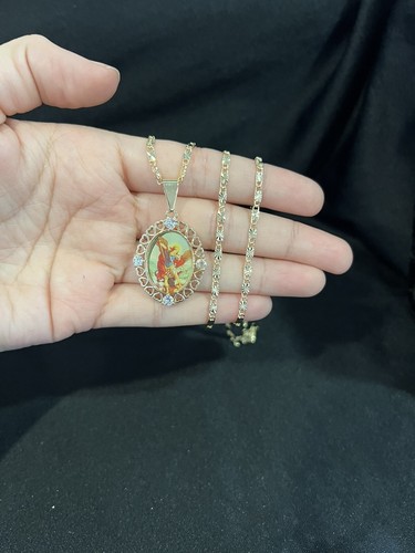 TARGA ORO donna uomo San Miguel Arcangelo medaglia San Michele e catena Valentino