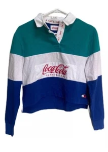 Y2K COCA-COLA TOMMY JEANS LONG SLEEVE CROPPED RUGBY SHIRT SPELLOUT COLLAB Size s - Picture 1 of 6