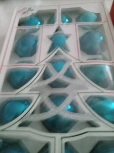 Ornamenti in vetro tondo blu vintage anni 70 nuovi con scatola - Foto 1 di 3