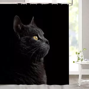Cute Cat Shower Curtain Funny Black Kitten Bathroom Decor with Hooks 72"x72" - Picture 1 of 4