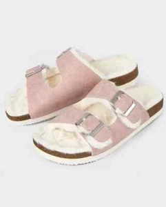 Nuevo Sandalia Zapatilla Plantilla Plana Doble Correa Hebilla Deslizable Piel Sintética Rosa Talla 13 - Imagen 1 de 1