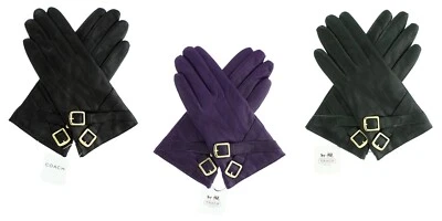 Luvas de couro femininas Coach 82055, luvas Coach de couro com fivela transversal, MSRP $128 - Imagem 1 de 4