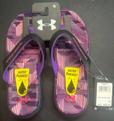 NEW 6Y Under Armour Girl's Marbella Sandal - Black /Purple - Image 1 of 4