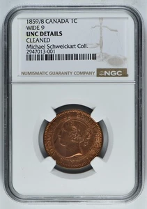 1859/8 CANADA 1 CENT QUEEN VICTORIA NGC WIDE 9 UNC DETAILS - Picture 1 of 2