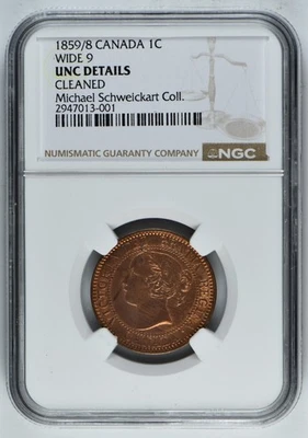 1859/8 CANADA 1 CENT QUEEN VICTORIA NGC WIDE 9 UNC DETAILS - Image 1 of 2