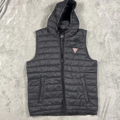 Chaleco acolchado con capucha negro Guess para hombre talla M chaqueta sin mangas Foto 1 de 4