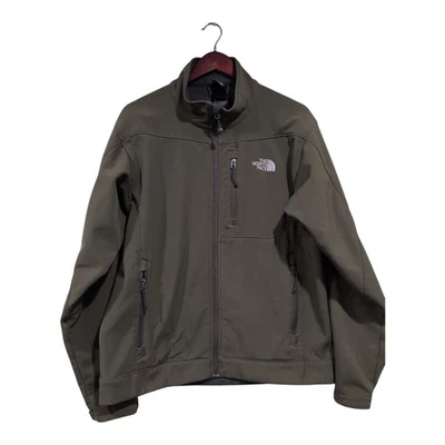 North Face 夹克男式 L 码 Apex 软壳全拉链羊毛衬里户外绿色 — 第 1/4 张图片