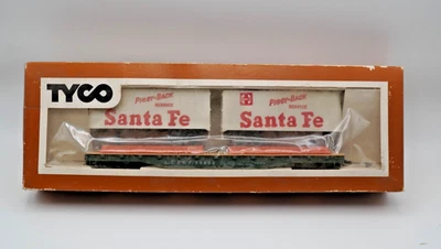 Tyco HO Train Flat Car With Semi Truck Trailers. Sante Fe In Box MINT New OS - Image 1 of 4