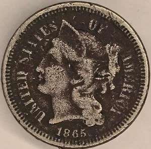 1865 3 Cent Stück, dunkler Ton, Philadelphia Mint - Bild 1 von 2