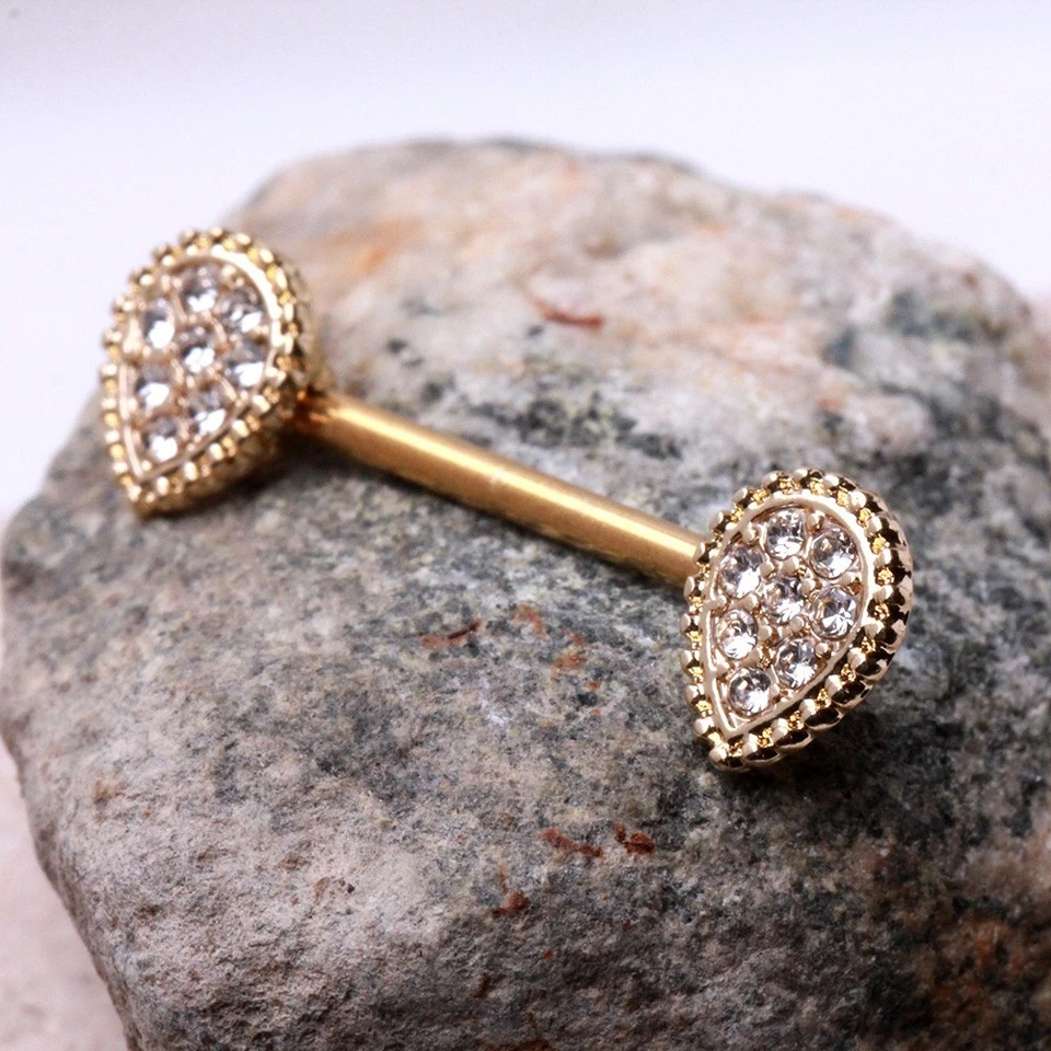 PAR de barras de mamilo folheadas a ouro brilhante reversa lágrima - Imagem 1 de 3