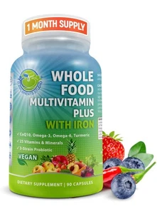 Vegan Whole Food Multivitamin with Iron Daily Multivitamin for Women and Men ... - Picture 1 of 7