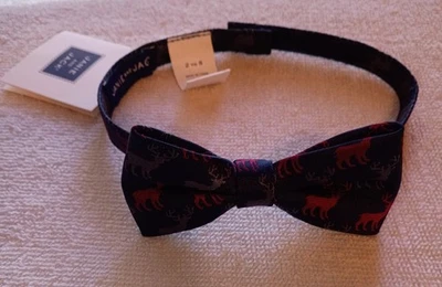 NEW Janie & Jack Navy Bow Tie Hook &Loop Red Grey/Silver Christmas Deer - Image 1 of 2