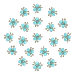 20PCS Blue Faux Pearl Rhinestone Buttons, Snowflake Shape, 19 x 19 x 8 mm - Picture 1 of 7