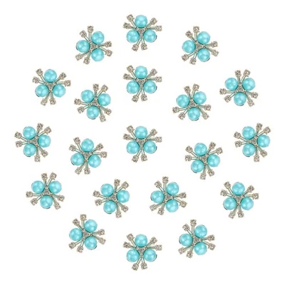 20PCS Blue Faux Pearl Rhinestone Buttons, Snowflake Shape, 19 x 19 x 8 mm - Image 1 of 4